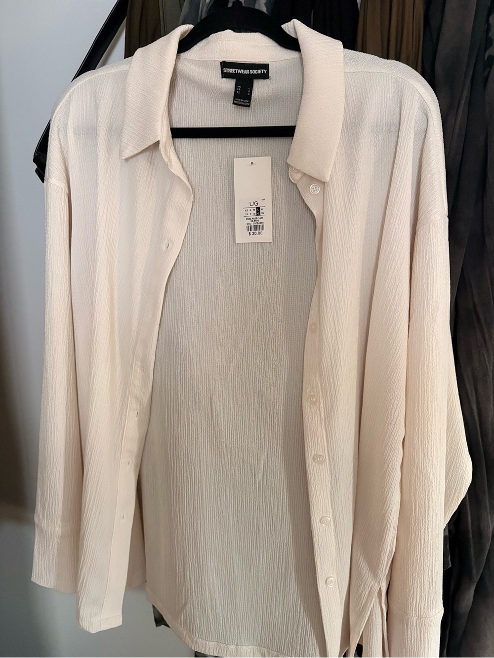 Streetwear Society Women’s Light Cream Textured Button-Down Shirt